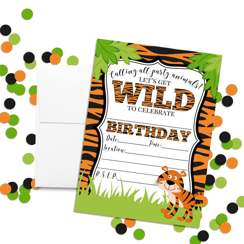 Amanda Creation Tiger Birthday Party Invitations for a WILD time, 20 5x7 Fill In Cards with Twenty White Envelopes by AmandaCreation. - Image 2